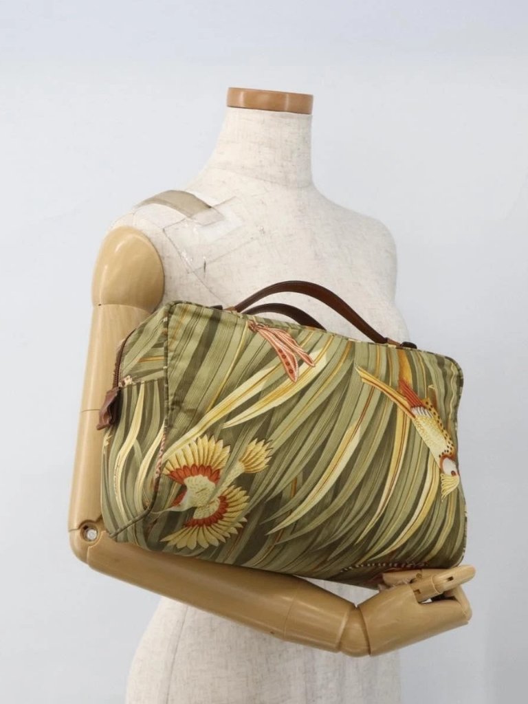 Salvatore Ferragamo Hand Bag Canvas Green Gold Auth Ba11377
